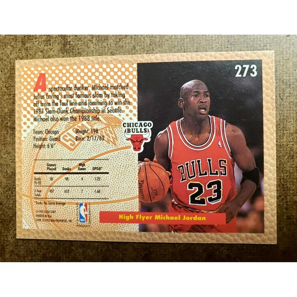 1992-93 Fleer MICHAEL JORDAN SLAM DUNK NBA Basketball Card 273 Chicago Bulls HOF